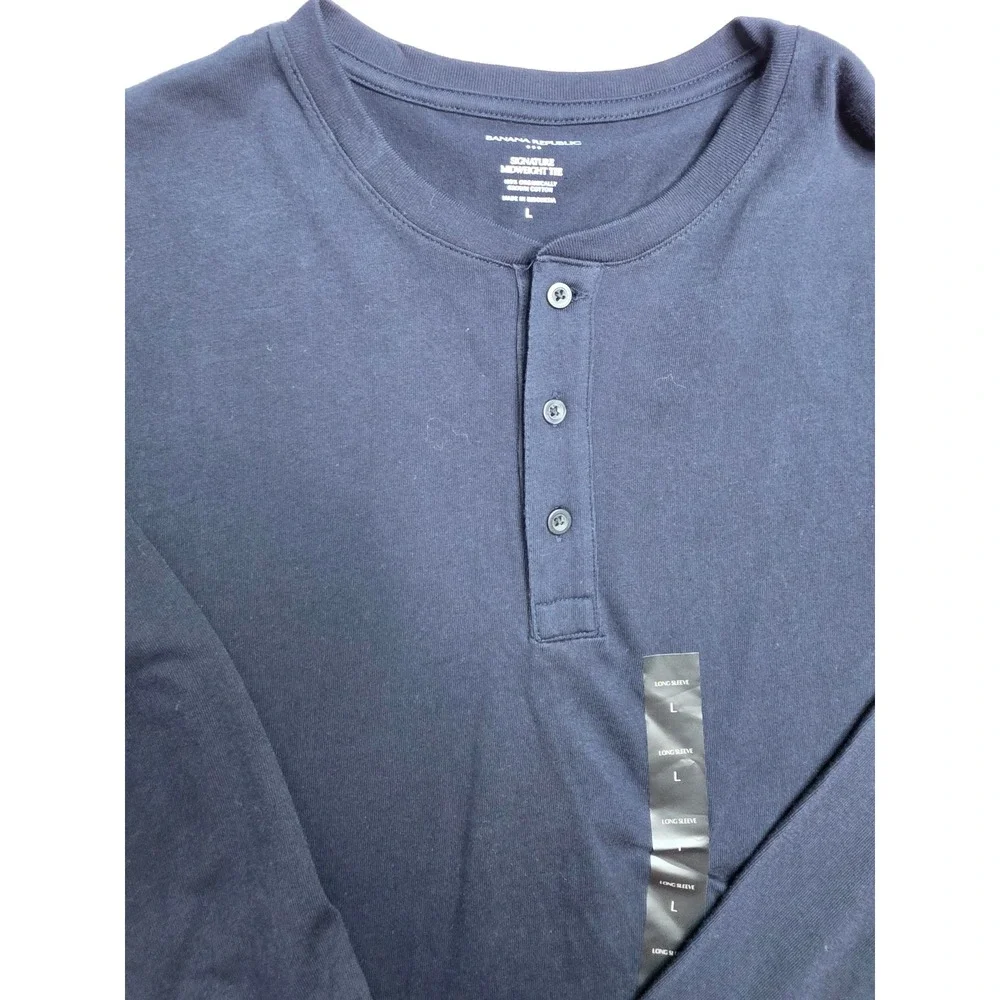 Banana Republic Signature Midweight Shirt Men Large Navy Henley Neck Relaxed Fit